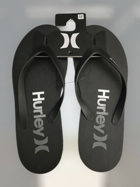 Hurley Mens Size 12 One And Only Black Flip Flops Sandals Thong Beach Shoes Men